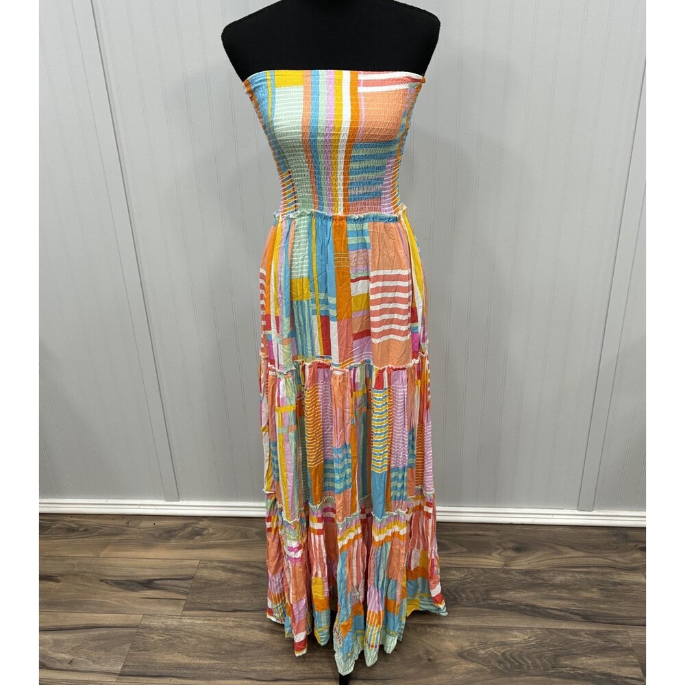 NWT Anthropologie Abel the Label Womens XS Geometric Tiered Strapless Maxi Dress